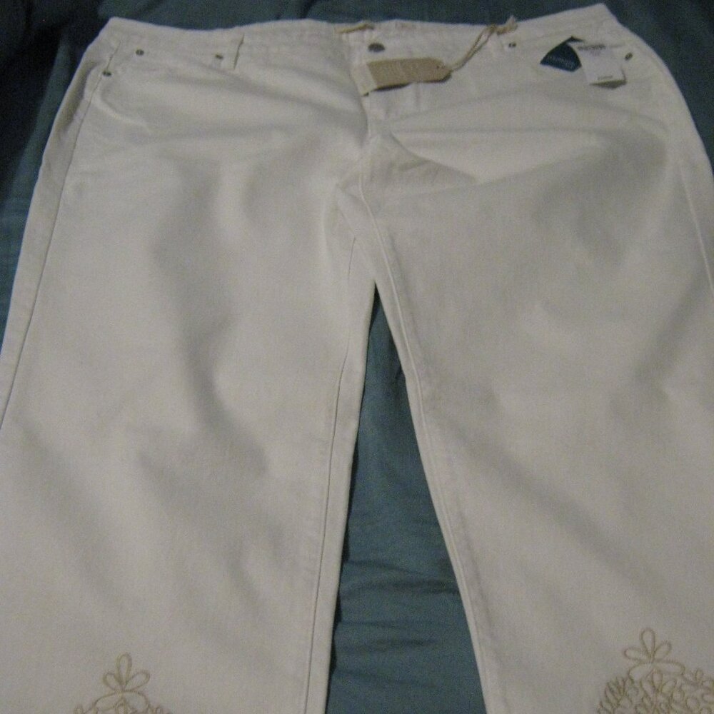 NWT Coldwater Creek White Embroidered Size 22W Slim Leg Ankle Jeans